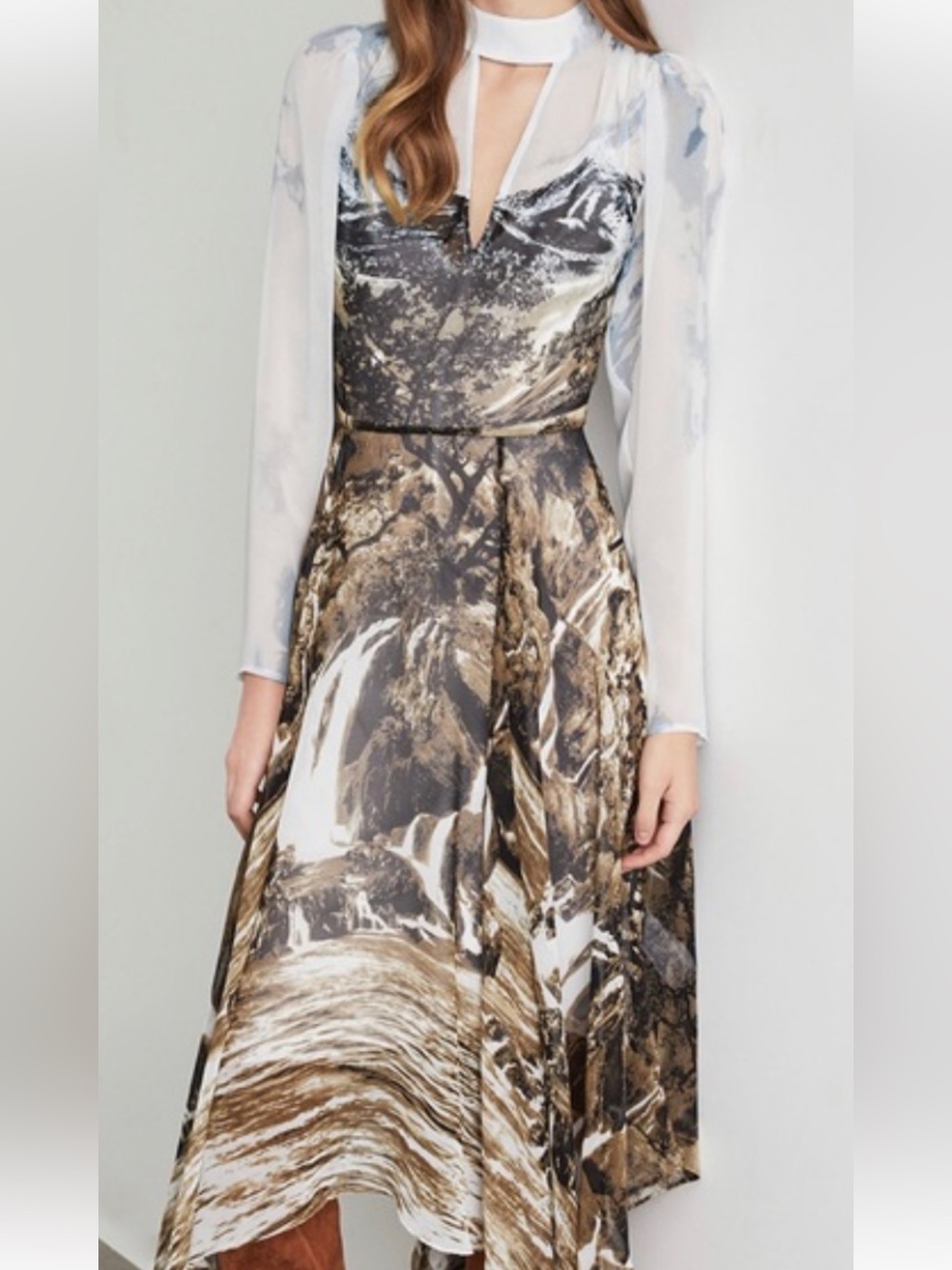 BCBGMaxAzria Brown, White & Brown High-Low Dress